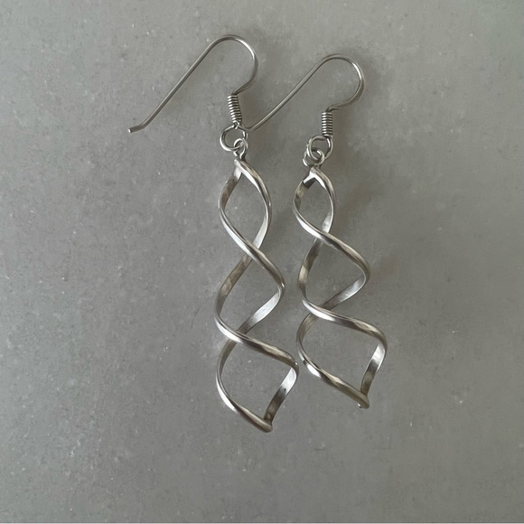 Sterling Silver Spiral Dangle Earrings - Picture 2 of 13